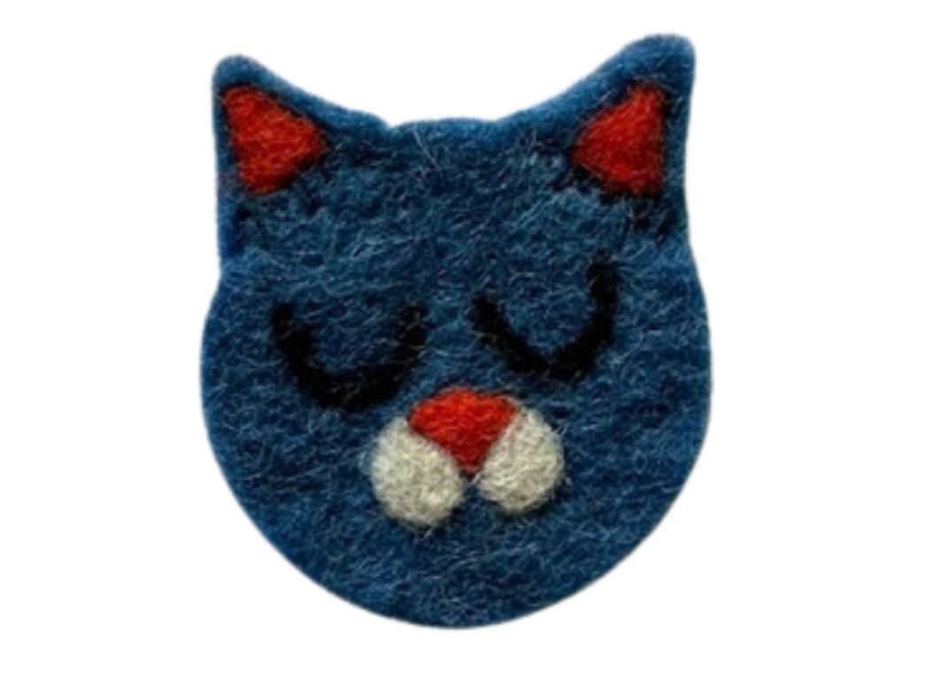 Felt Sticker Blue Cat, hand-felted, blue