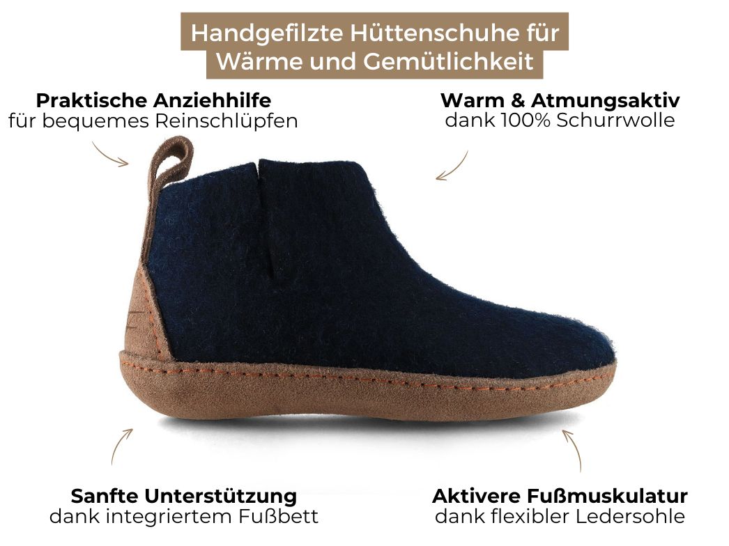 Hüttenschuhe mit Ledersohle Yeti, blau