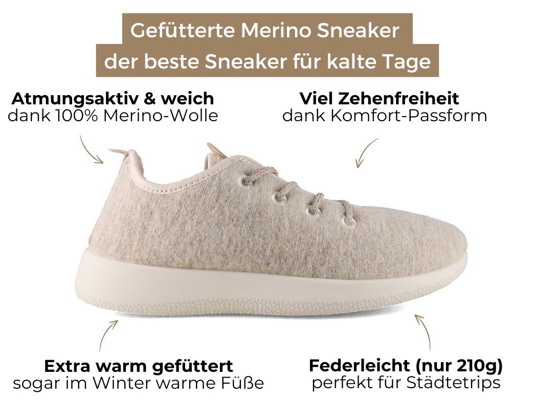 Merino Woll-Sneaker - gefüttert, beige