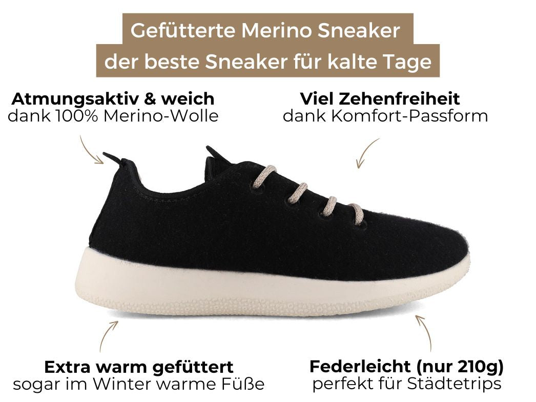 Merino Wool Sneakers - lined, black