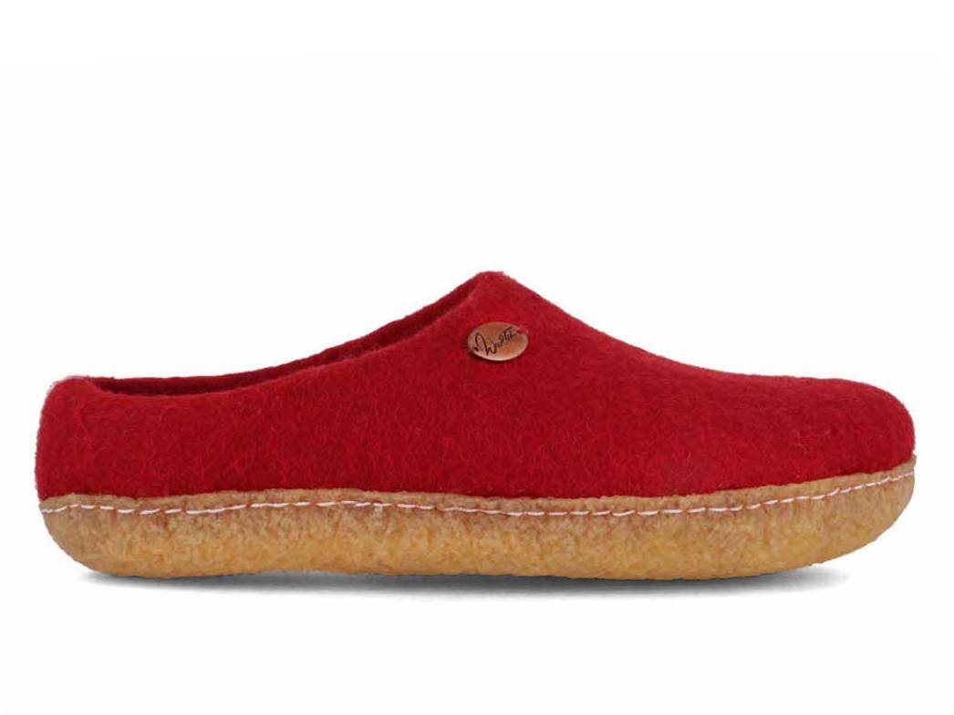 Barefoot Slipper Footprint with Natural Rubber Sole, Dark Red