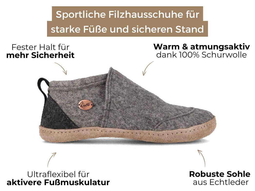 Taiga – hoher Filzhausschuh aus Wolle mit Ledersohle, hellgrau