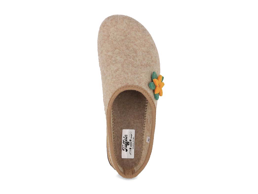 Tuffeln Floral Vegan Felt Slippers, Beige