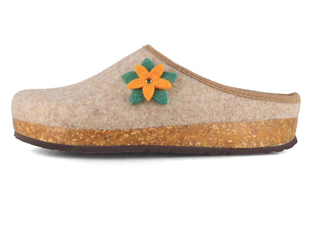 Tuffeln Floral Vegan Felt Slippers, Beige