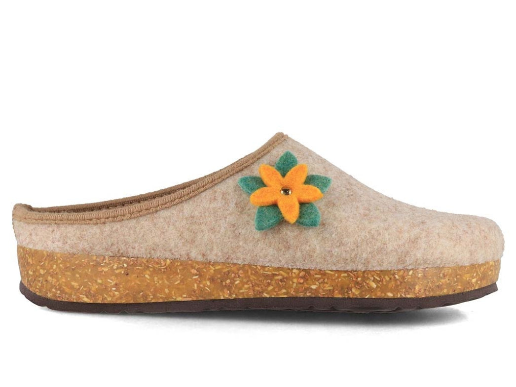 Tuffeln Floral Vegan Felt Slippers, Beige