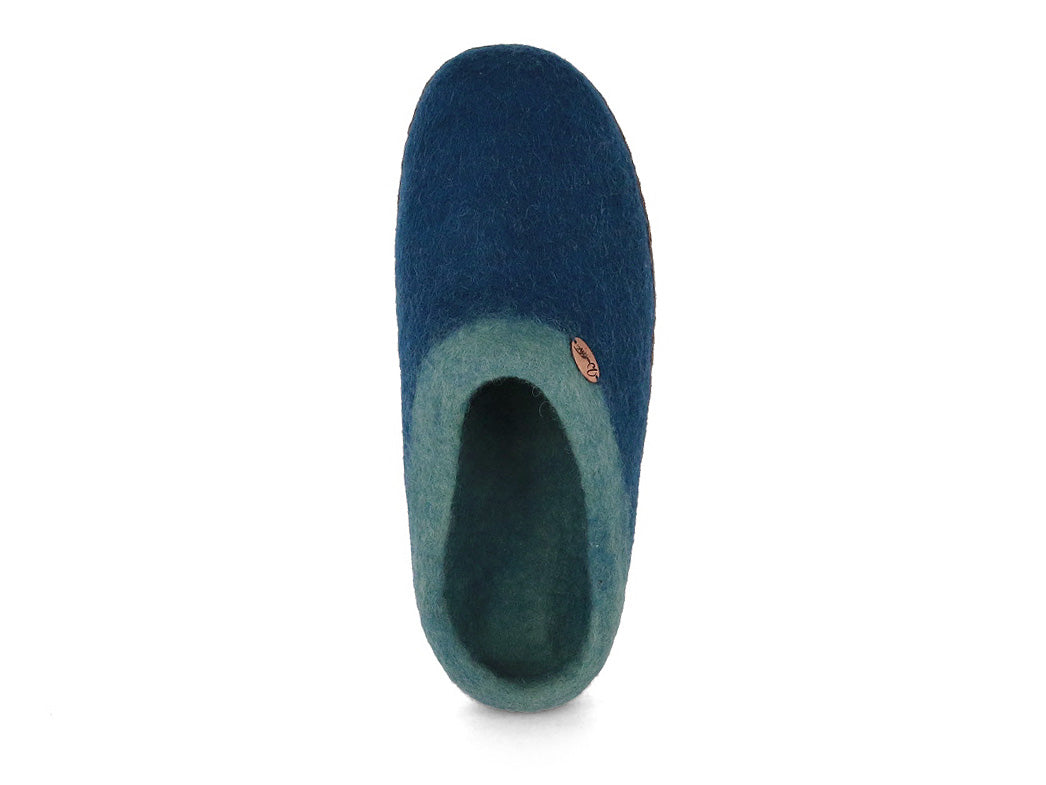 Sherpa Filzpantoffeln mit Fußbett & Ledersohle, blau