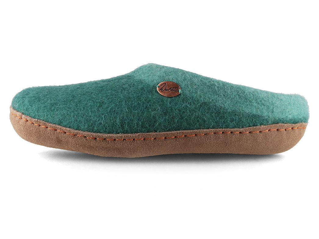 Sherpa Felt Slippers with Footbed & Leather Sole, green