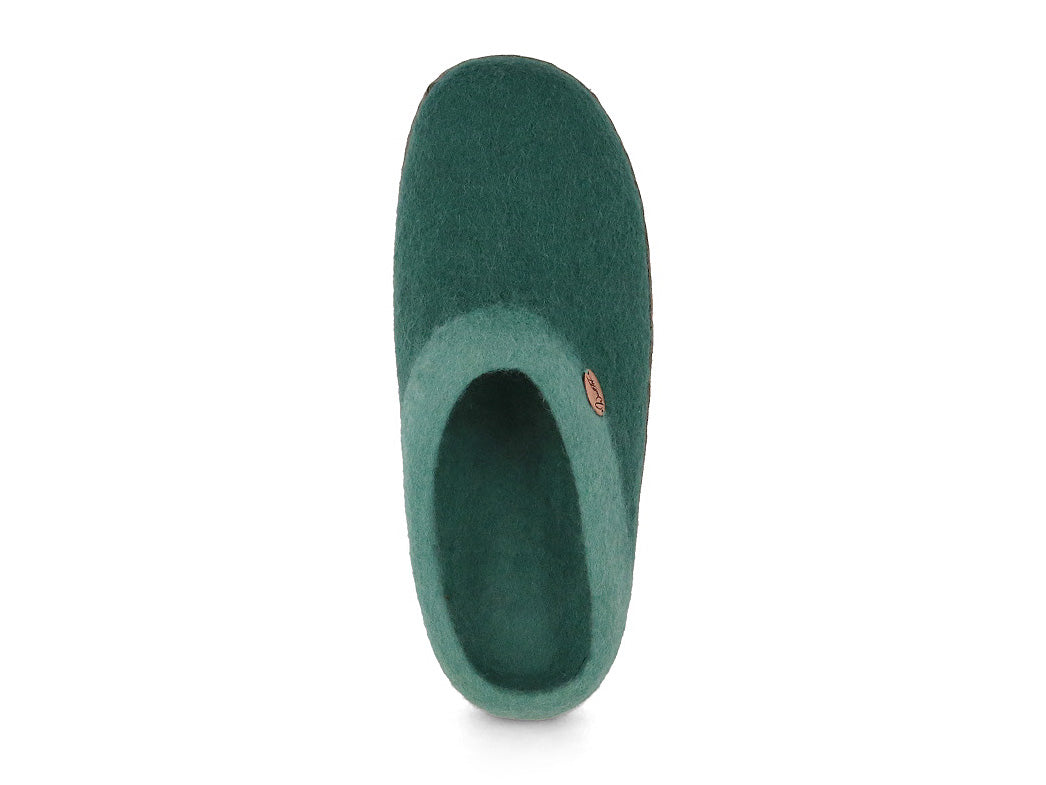Sherpa Felt Slippers with Footbed & Leather Sole, green