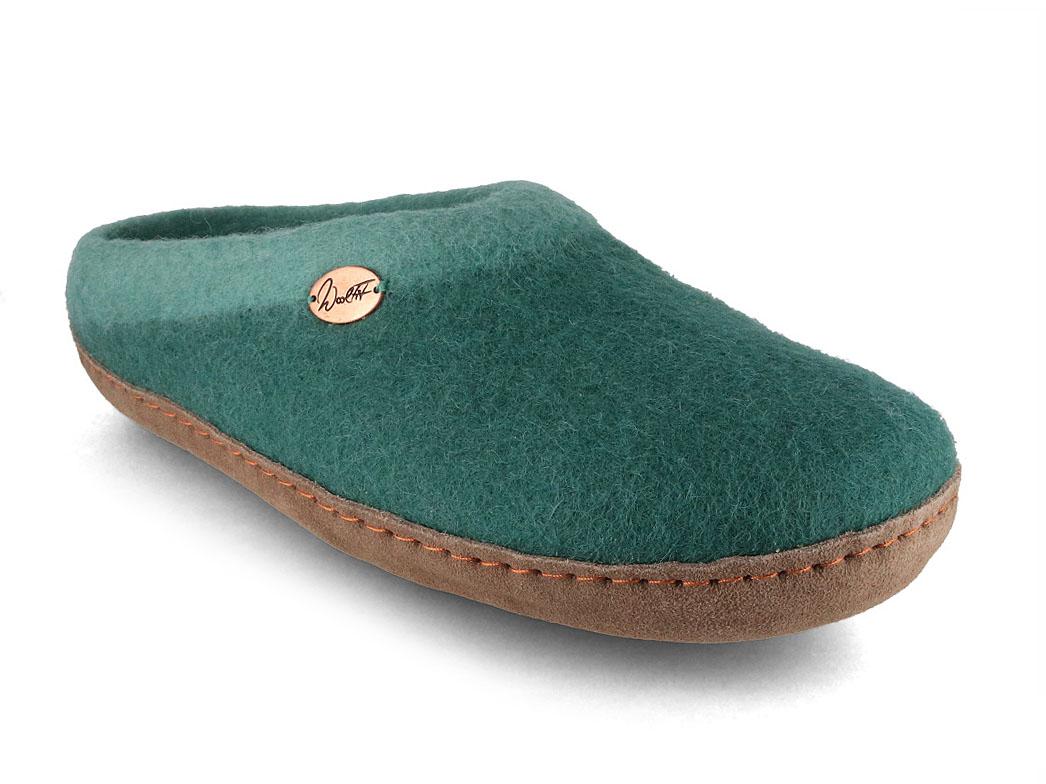 Sherpa Felt Slippers with Footbed & Leather Sole, green