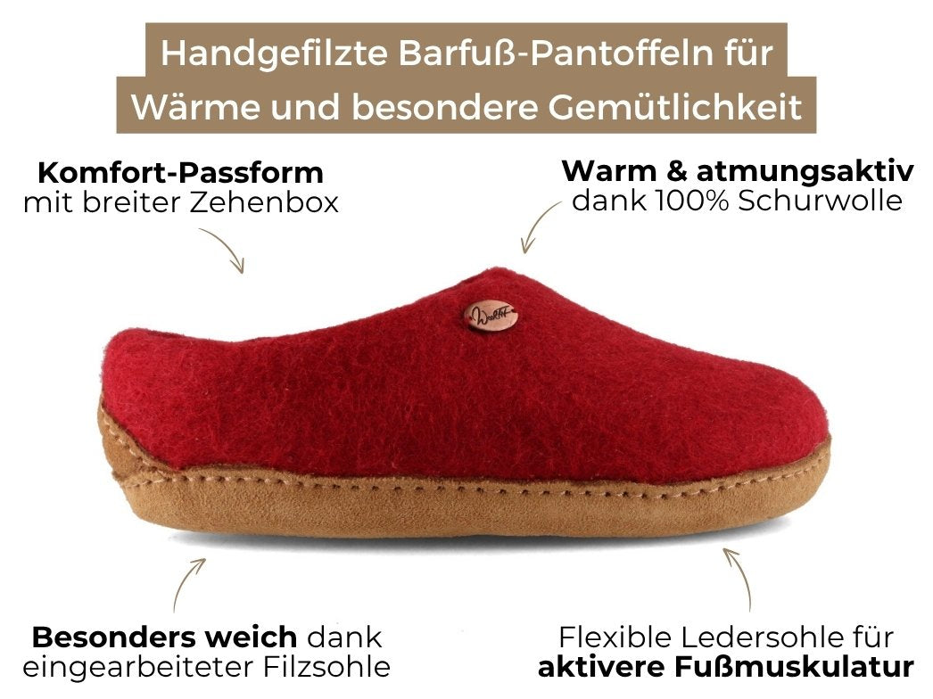 Barfuß-Hausschuh Footprint, dunkelrot