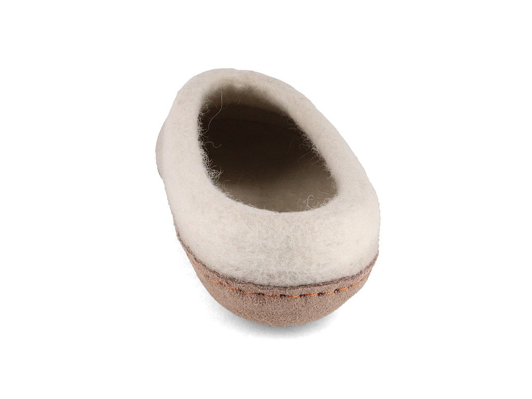 Sherpa felt slippers with footbed & leather sole, oatmeal