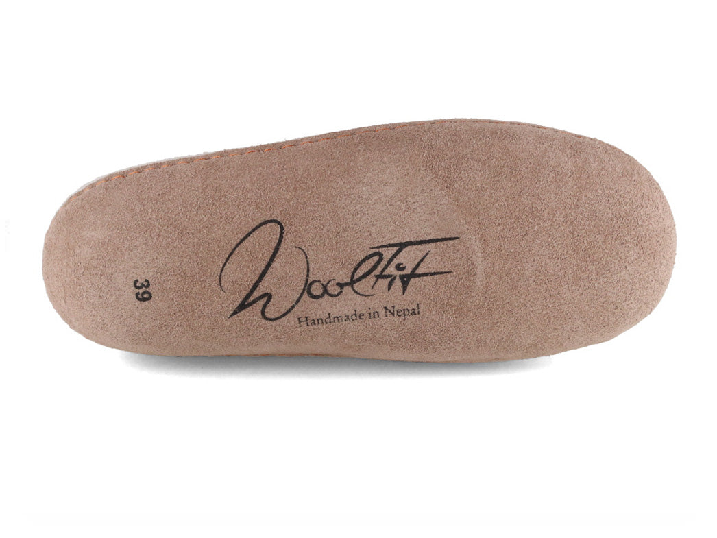 Sherpa felt slippers with footbed & leather sole, oatmeal