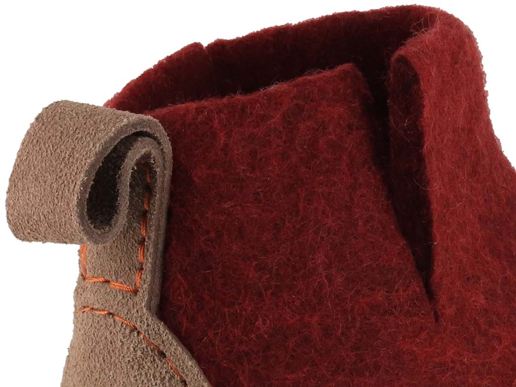 Hüttenschuhe mit Ledersohle Yeti, dunkelrot