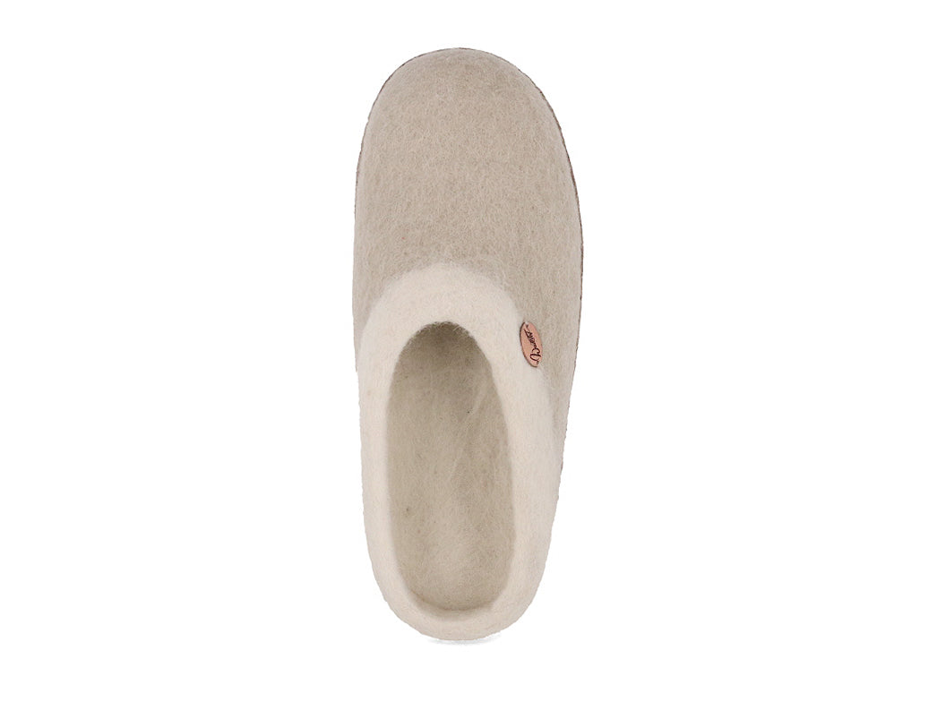 Sherpa felt slippers with footbed & leather sole, oatmeal
