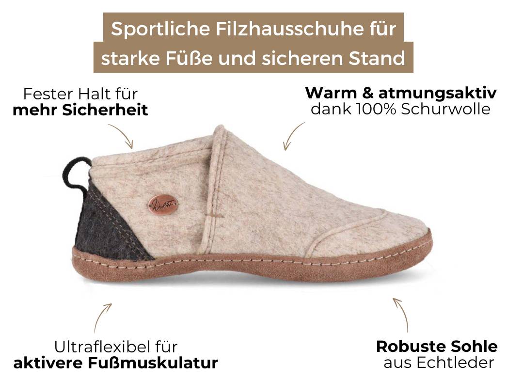 Taiga – hoher Filzhausschuh aus Wolle mit Ledersohle, beige