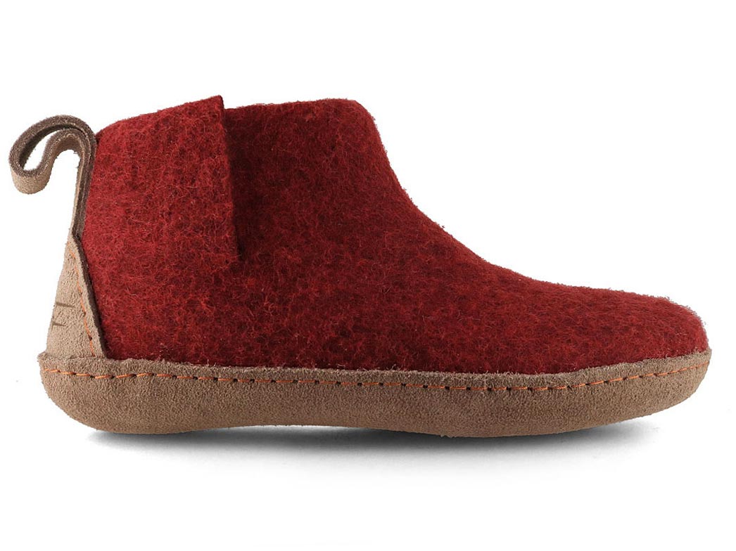 Hüttenschuhe mit Ledersohle Yeti, dunkelrot