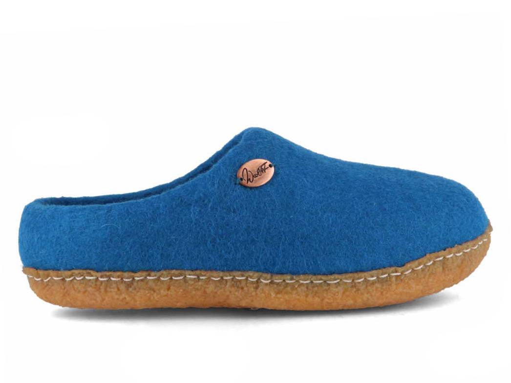 Barfuß-Hausschuh Footprint mit Naturgummisohle, blau