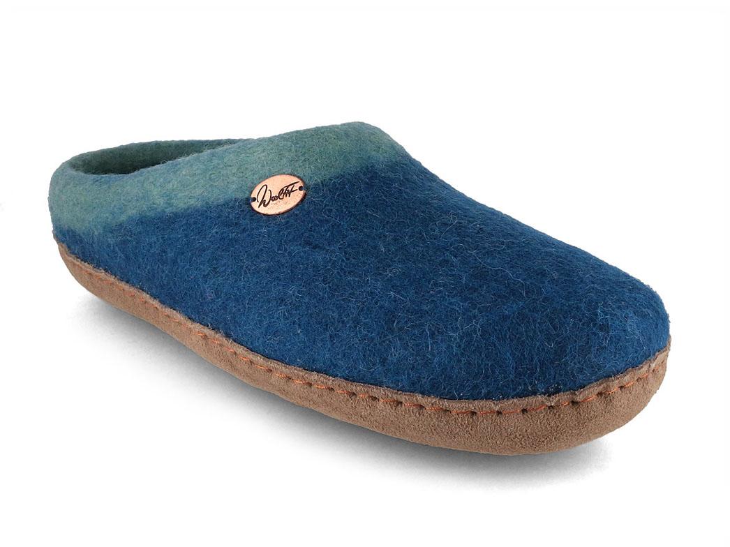 Sherpa Filzpantoffeln mit Fußbett & Ledersohle, blau