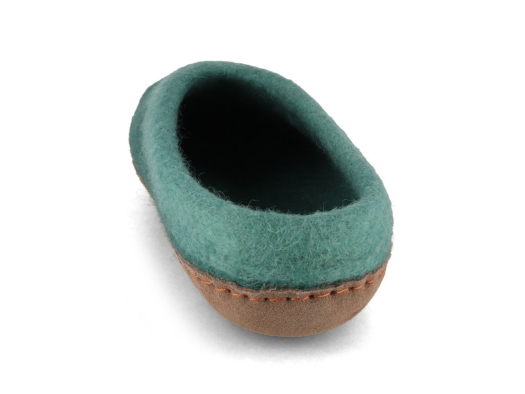 Sherpa Felt Slippers with Footbed & Leather Sole, green