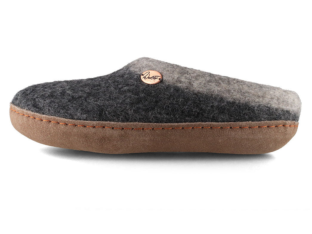 Sherpa Filzpantoffeln mit Fußbett & Ledersohle, grau