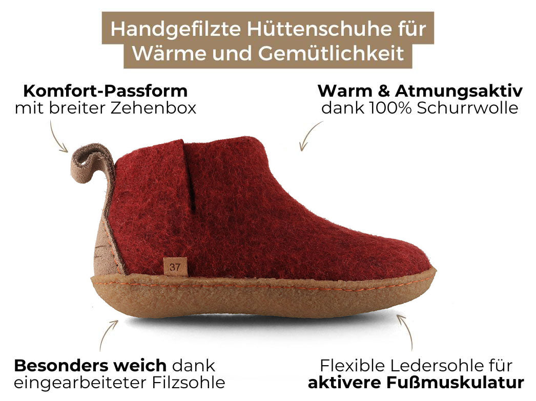 Hüttenschuhe mit Gummisohle Yeti, dunkelrot