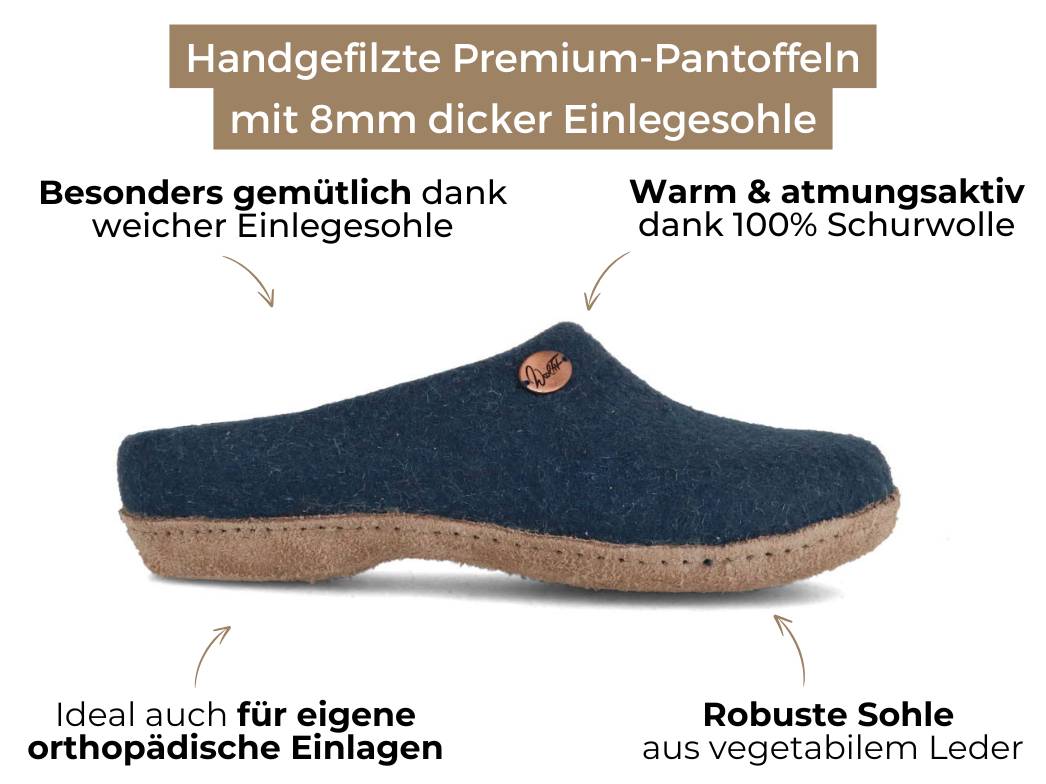 Filzpantoffeln mit Einlagen Classic, blau