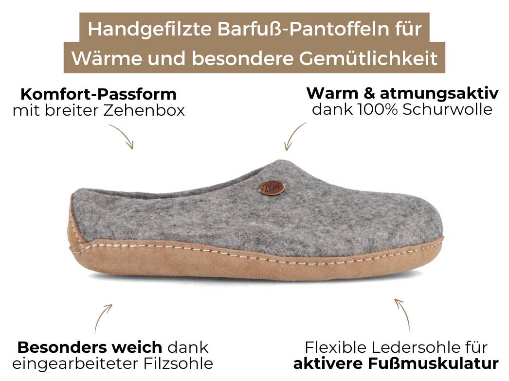 Barfuß-Hausschuh Footprint, steingrau