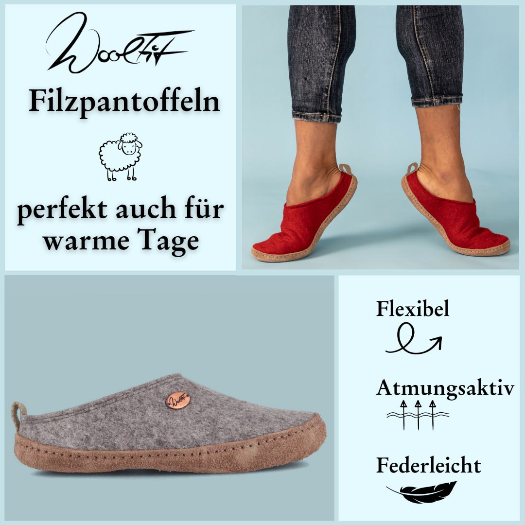 Tundra leichte Filzpantoffeln aus 100% Wolle, hellgrau