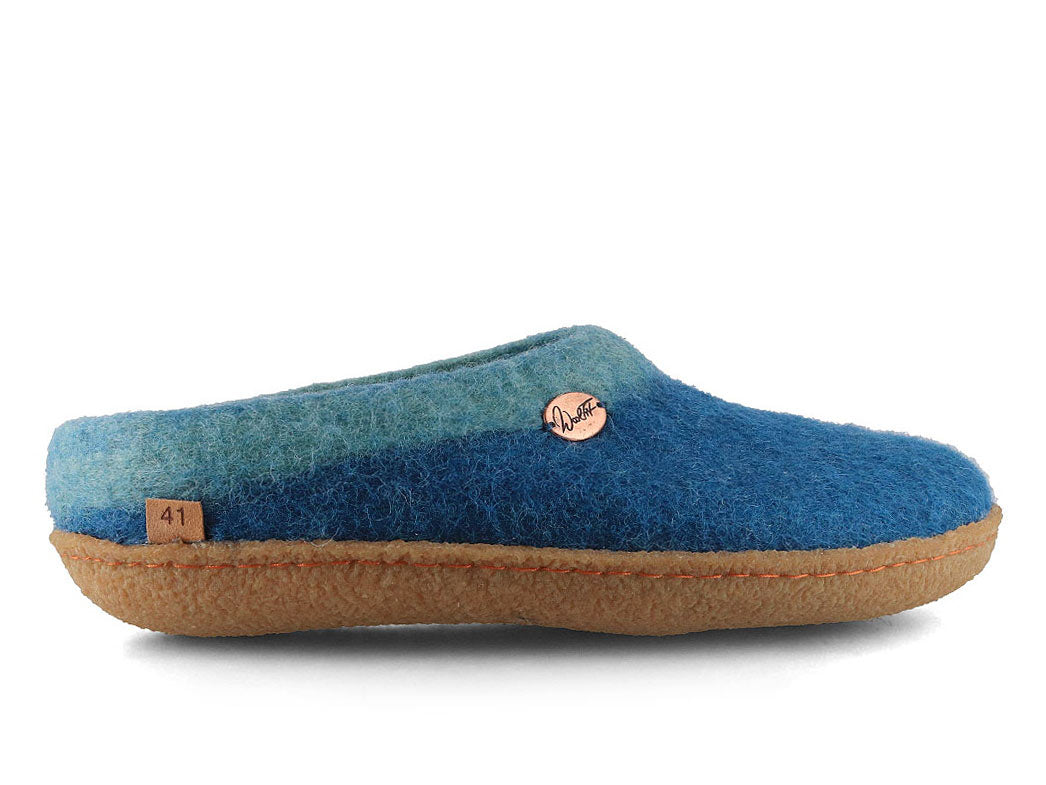 Sherpa Felt Slippers with Footbed & Natural Rubber Sole, Blue