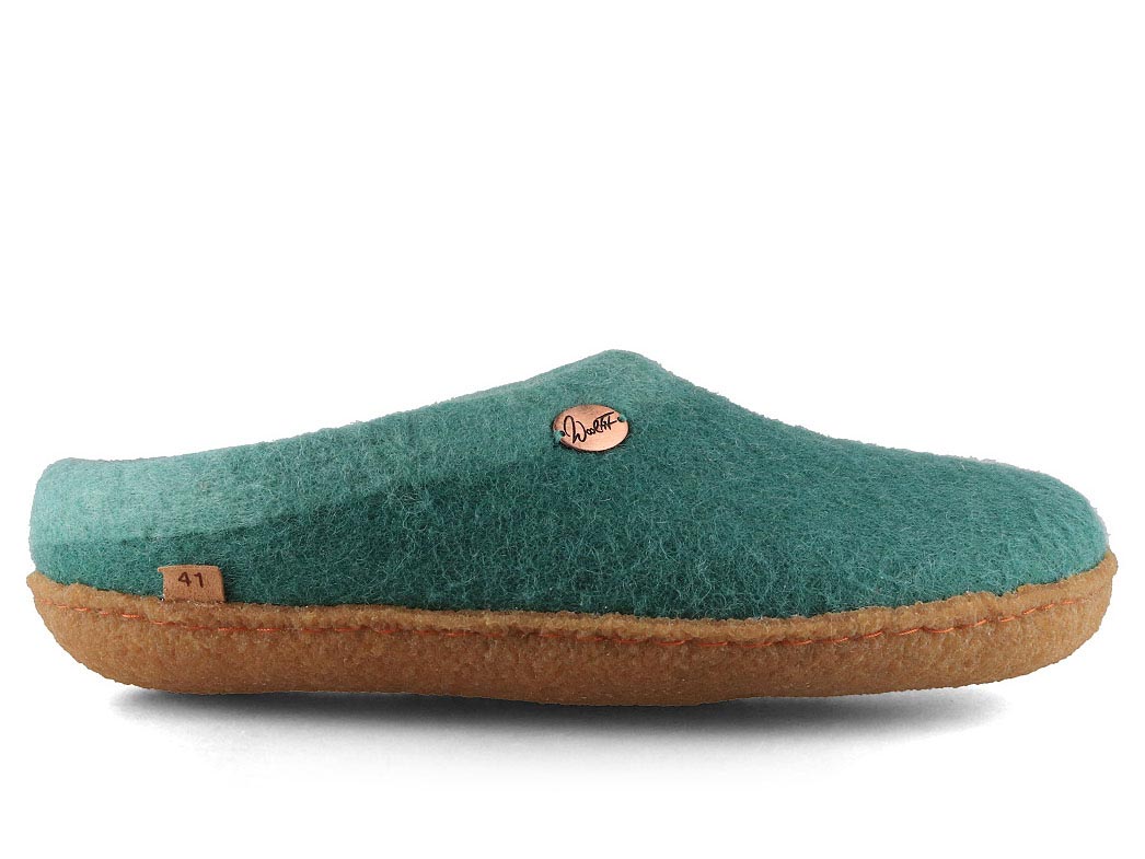 Sherpa Felt Slippers with Footbed & Natural Rubber Sole, Green