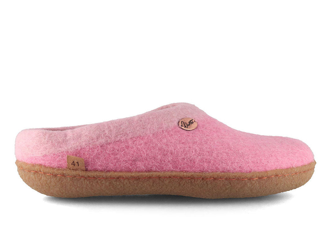 Sherpa felt slippers with footbed & natural rubber sole, pink