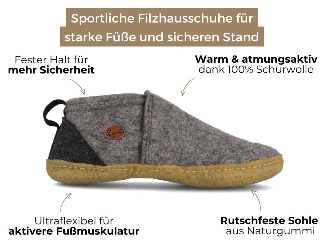 Taiga - hoher Filzhausschuh mit rutschhemmender Gummisohle, hellgrau