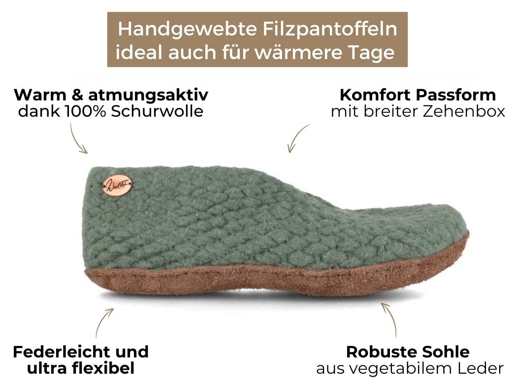 Woolies Handwoven Slippers, Sage